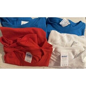 Gildan 4 Lot  Red, White , Blue T-shirts Youth Size Large Blanks Wholesale